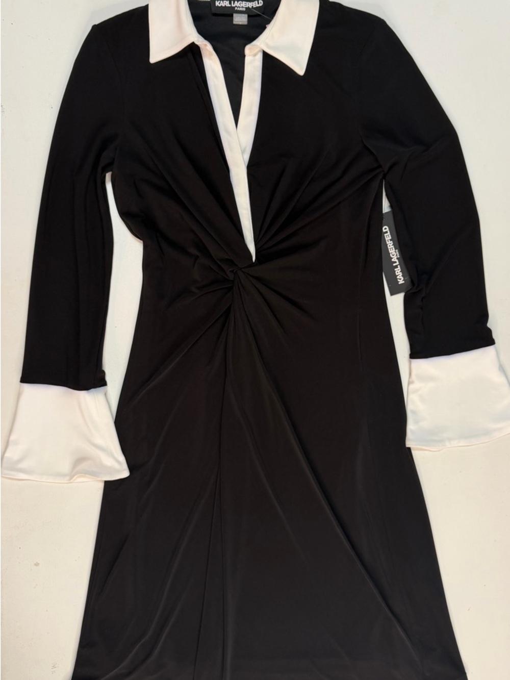 Karl Lagerfeld Black Dress with White Collar & Cuff Accents